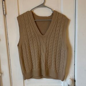 SHEIN Tan Cable Knit V-Neck Sweater Vest
